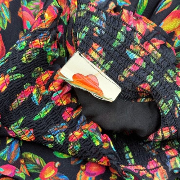 🆕 FARM Rio 🧿 NWOT Tropical Fruity & Floral Smocked Collar Blouse, Sz M - Picture 9 of 9